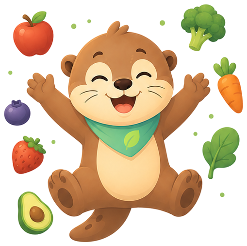 Numa, a round otter with a mint bandana, mid-jump
